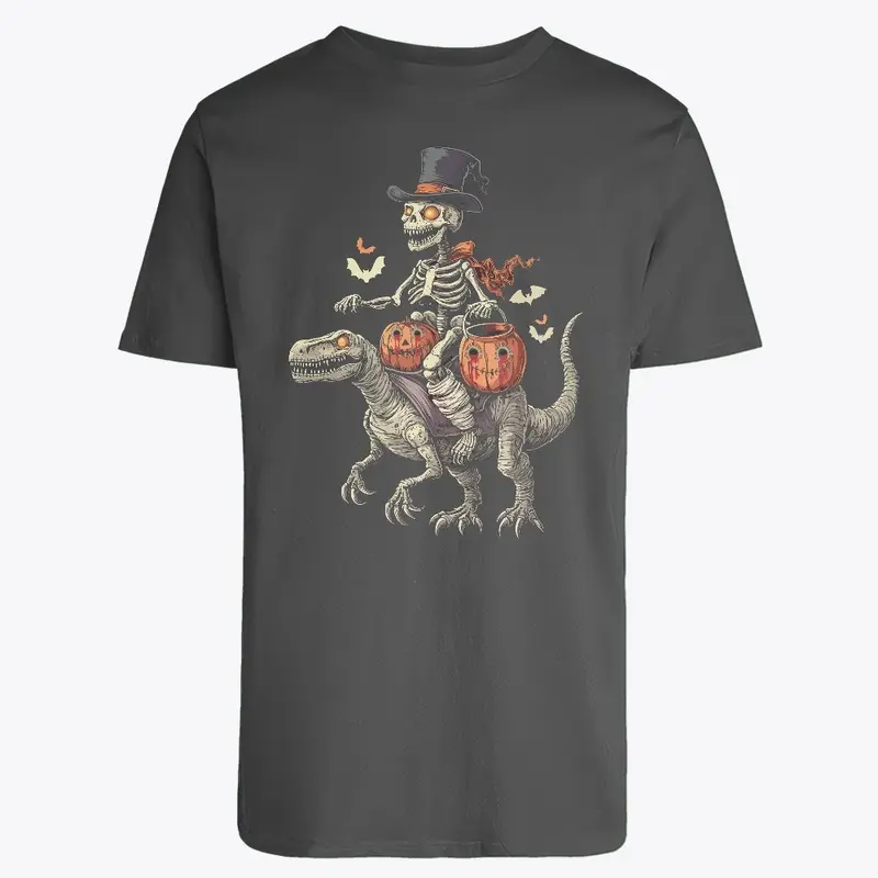 Skeleton Rider on Dino Halloween Tee